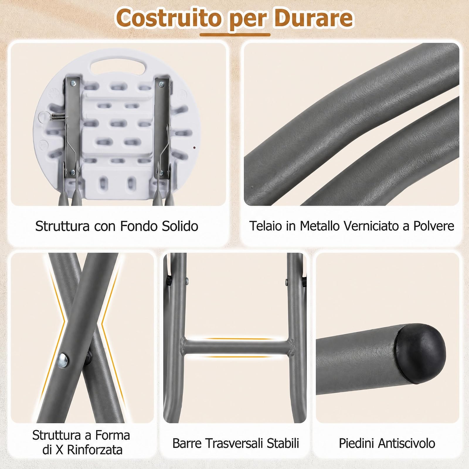 COSTWAY Sgabello Pieghevole da Campeggio in HDPE con Maniglia (Bianco,1) | Sedia Portatile con Gambe in Metallo, Sgabello Rotondo per Interno ed Esterno, per Cucina, Picnic e Pesca, Portata 150 kg