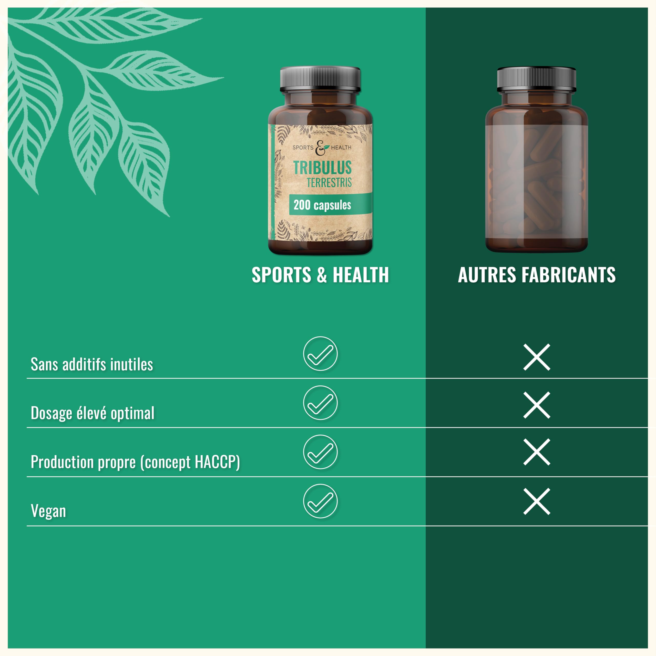 Tribulus Terrestris - 200 Gélules - 90% Saponines - Vegan - Sans Additifs