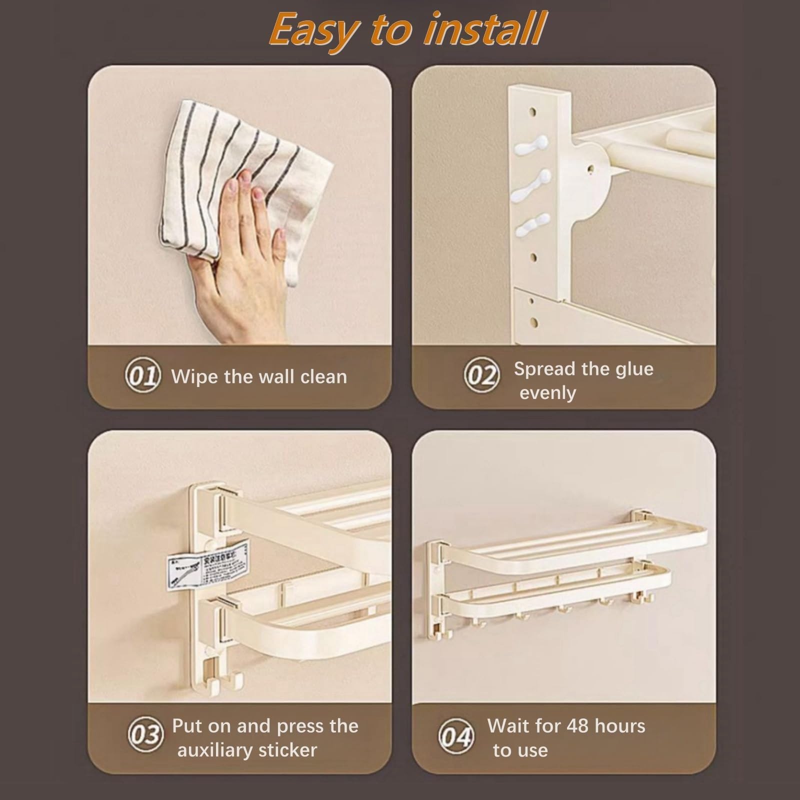 Wall Mounted Bathroom Towel Rack Heavy Duty Space Aluminum Foldable Towel Holder with 5 Hooks Shelf For Bathroom/Kitchen/Laundry Room/Rustproof Waterproof(60cm/23.6in)