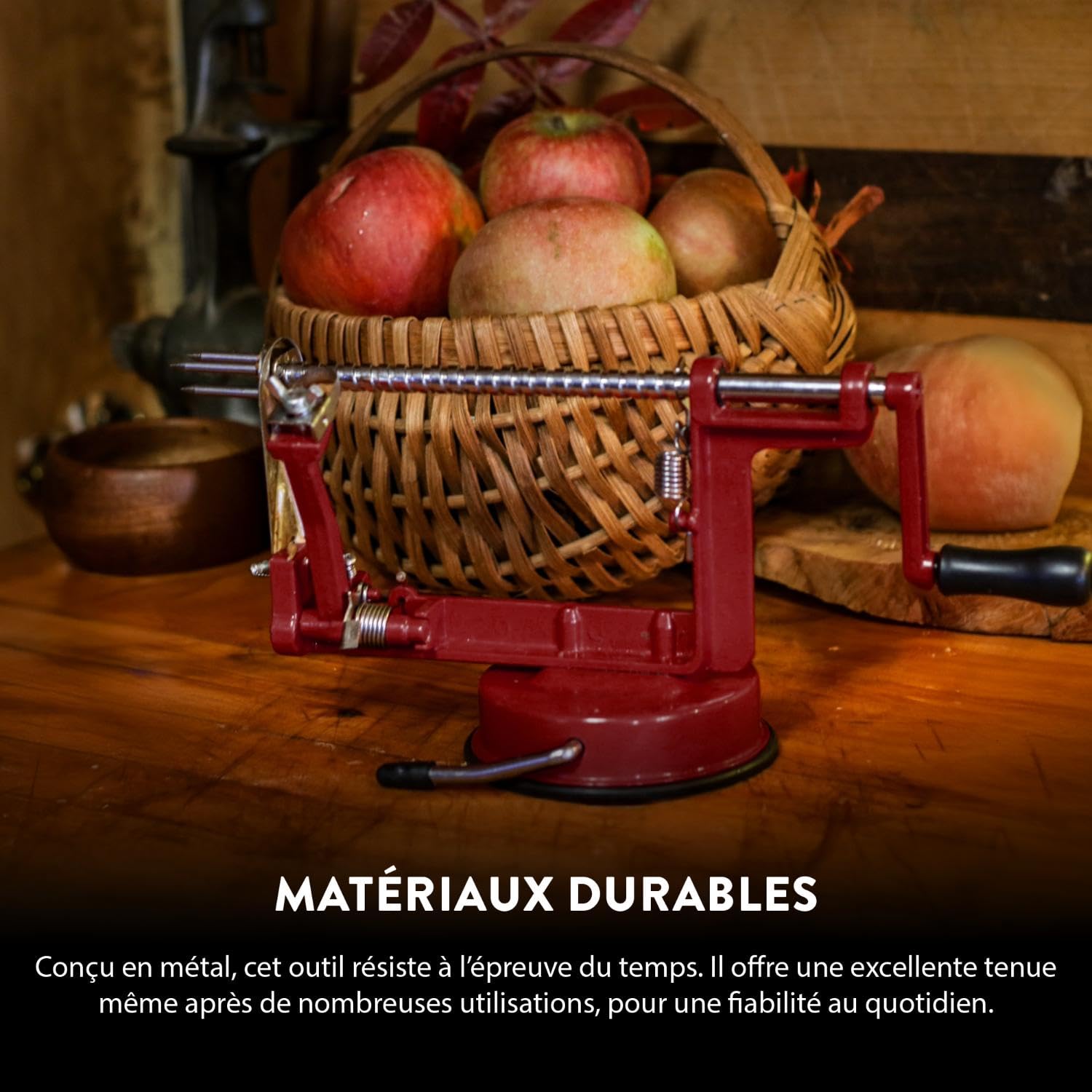 Éplucheur de pommes en métal Baumalu Rouge-Vin 25,5 x 15 x 11 cm avec ventouse