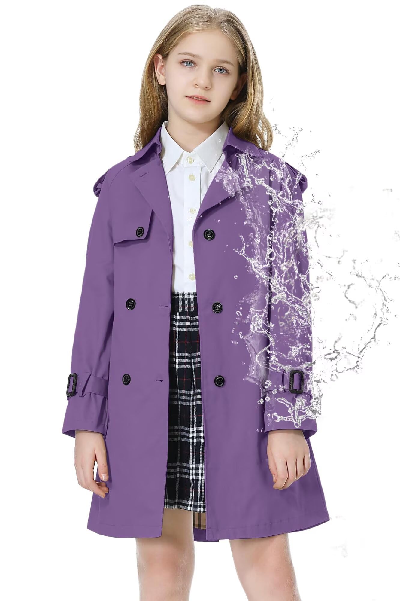Betusline Girls Trench Coat Double Breasted Outerwear Raincoat
