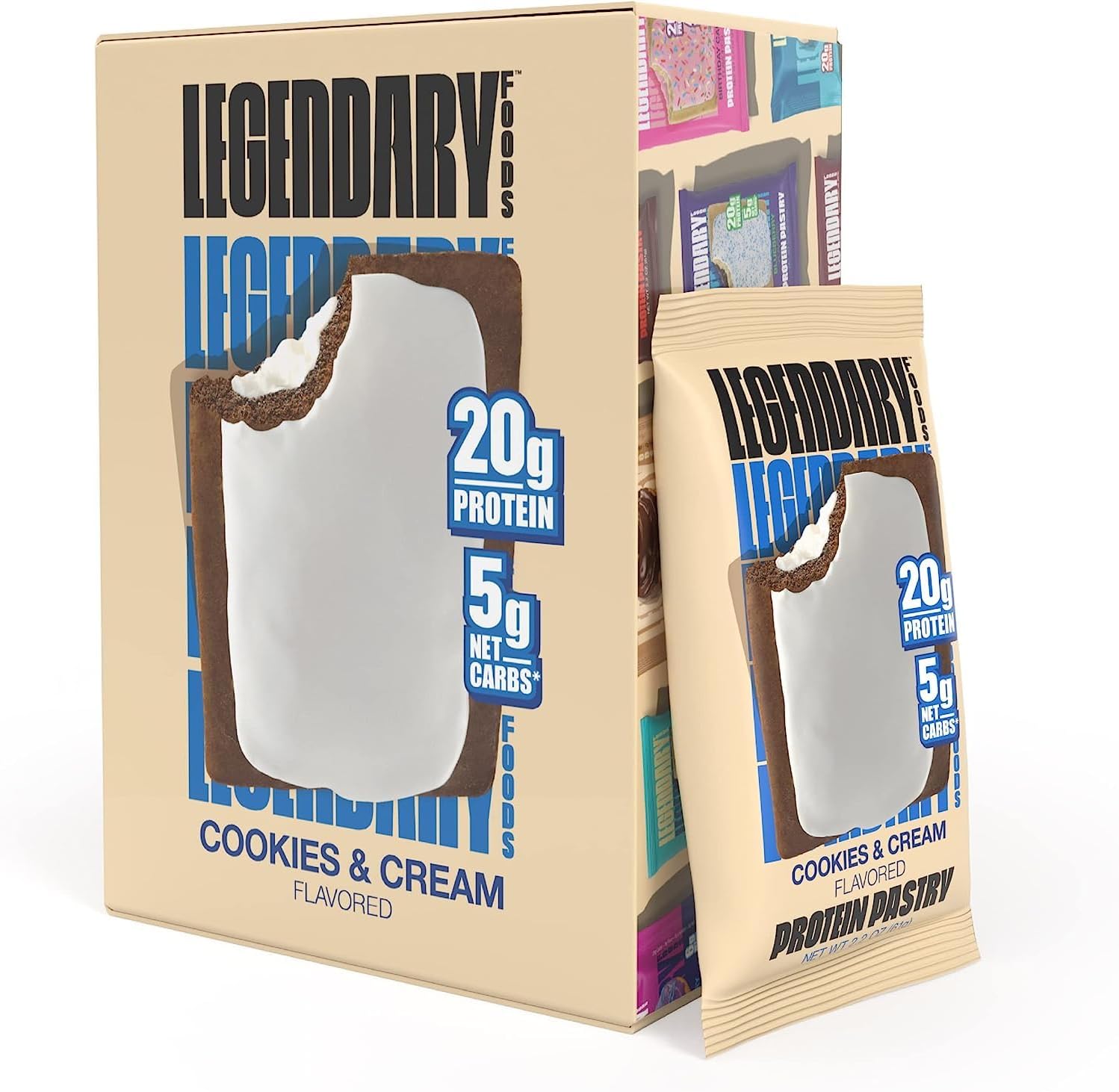 Legendary Foods 20 gr Protein Bar Alternative Tasty Pastry | Low Carb gluten free | Keto Friendly | No Sugar Added | High Protein Snacks | Keto Food | On-The-Go Breakfast - Cookies & Cream (10-Pack)