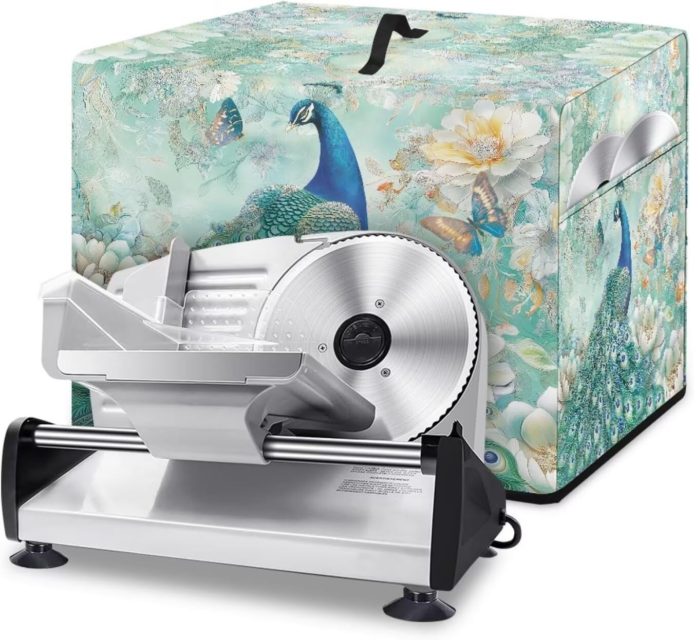 Peacock Print Electric Meat Slicer Machine Cover for Home Kitchen, Bread & Cheese Slicer, Washable Rectangular Protective Cover for Women's Gift image 2