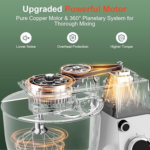 Miniatura 7 de HOWORK Batidora de pie, 10+p velocidades con cuenco de acero inoxidable de 5.5 cuartos de galón, gancho de masa, batidor de alambre y batidor, para