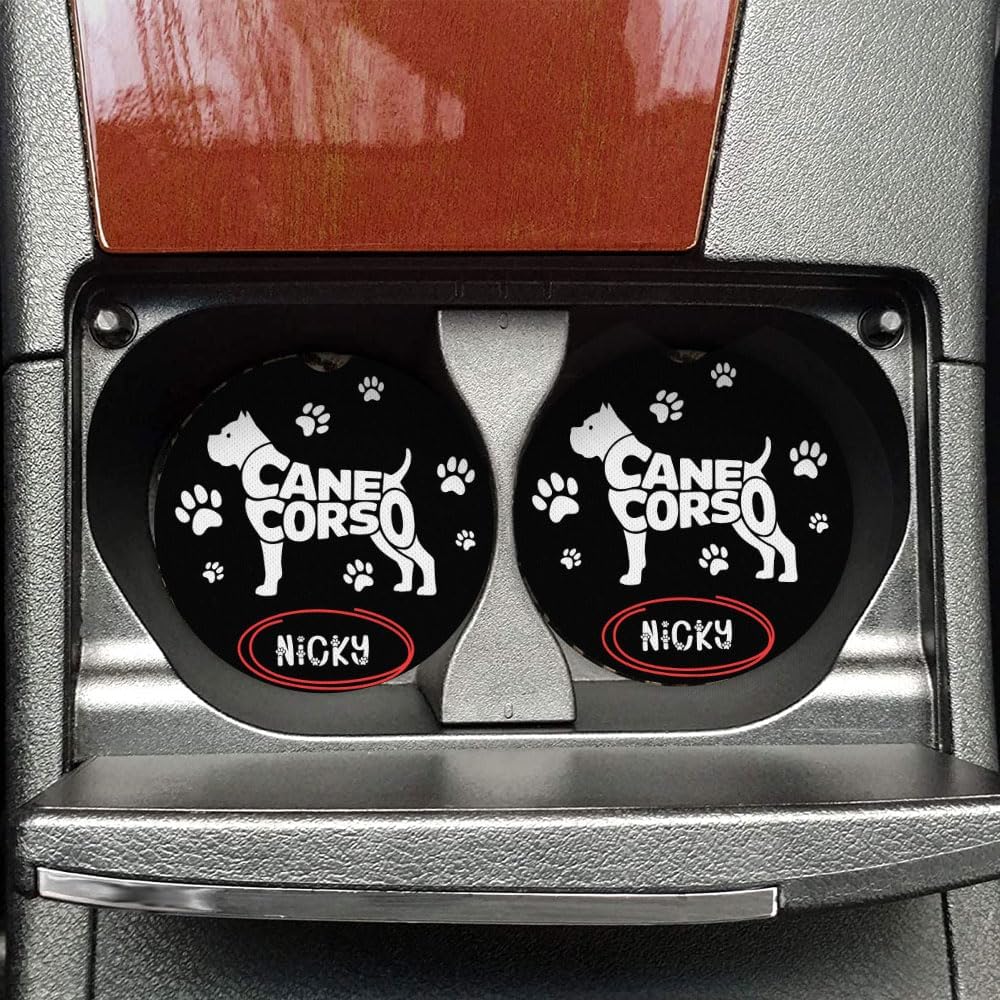 Custom Paw Cane Corso Dog Breeds Automotive Coasters for Drive Enthusiasts Personalized Name Designs Universal Polyester Set for Cars Trucks SUVs Perfect for Pet Lovers image 2