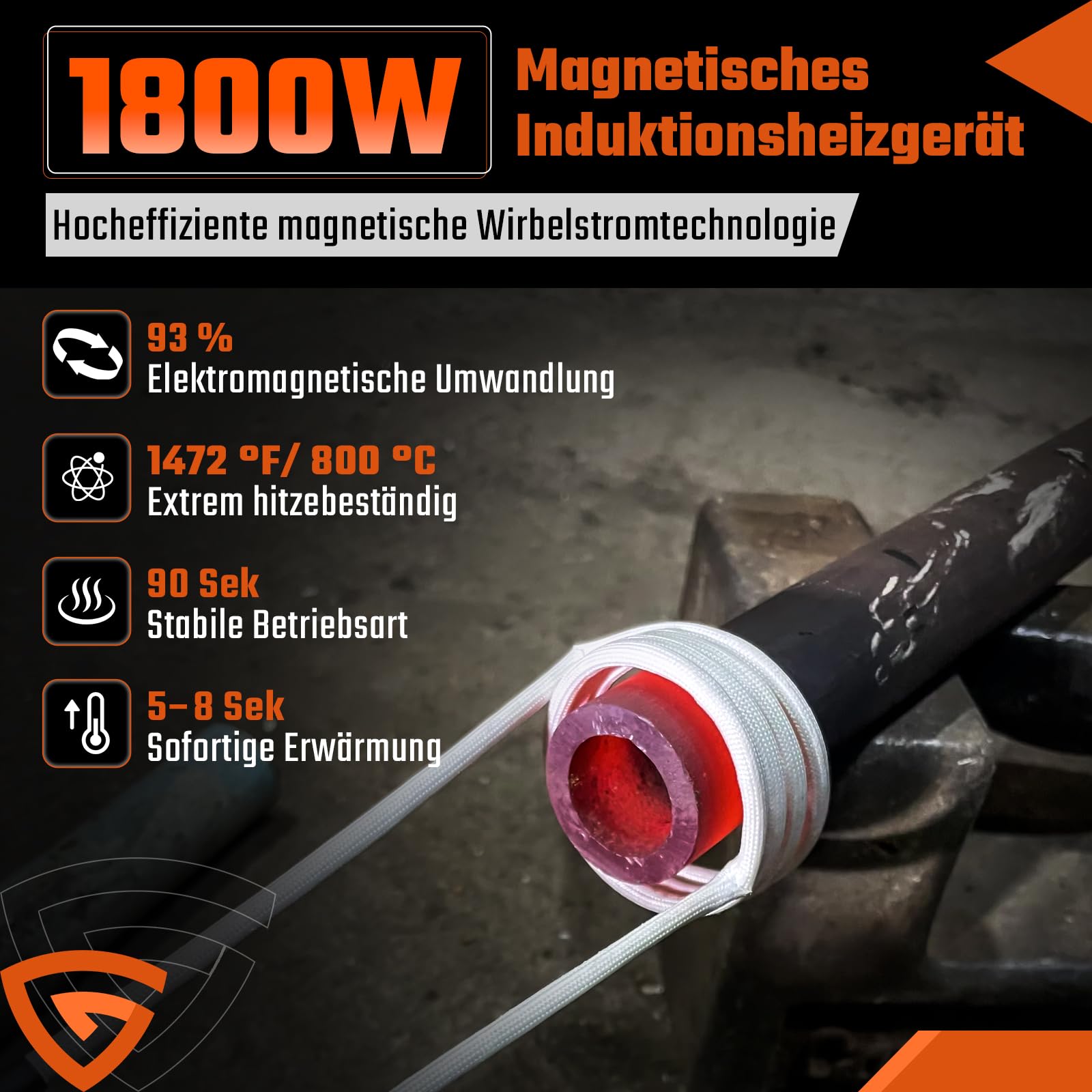 Induktionsheizgerät 1800W 800℃, Flammenloser Induktionsheizer Schraubenlöser mit 4 Heizspulen, Tragbares Magnetisches Induktionsheizgerät zum Lösen von Bolzen und Muttern, für PKW SUV LKW Werkstatt