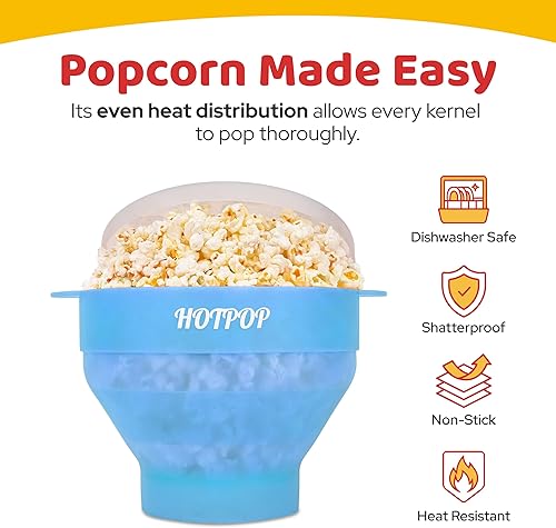 Miniatura 51 de El Hotpop Original - Palomitero para microondas, Popcorn, contenedor de silicona para hacer de palomitas de maíz, cuenco plegable sin BPA y apto