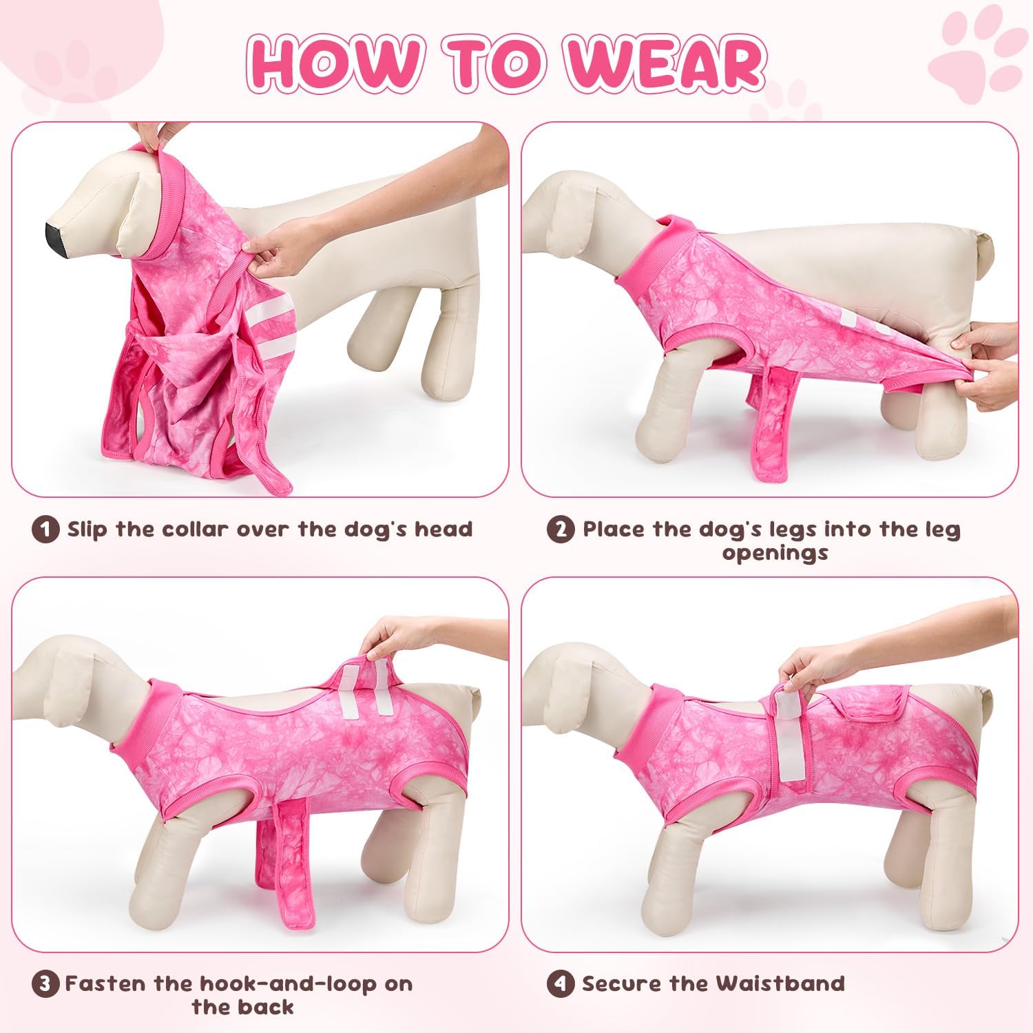 Lukovee Dogs Recovery Suit - Adjustable Dog Onesie for Female Male Dogs, Breathable Anti Licking Cone Alternative Surgery Pet Surgical Body Suit After Spay Abdominal Wounds Neuter (XL, Pink Tie-dye)