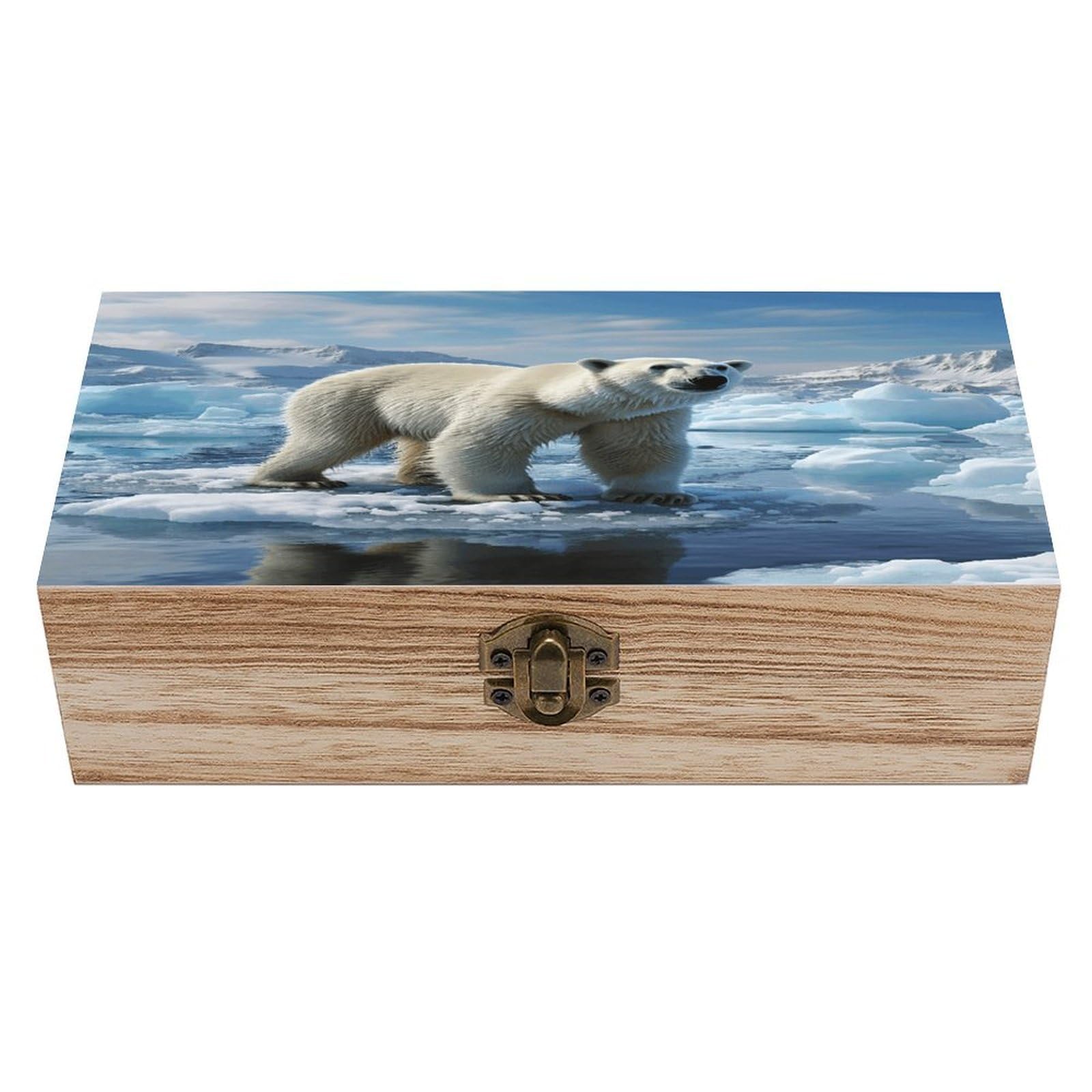 VstaDank Polar Bear Ice Wooden Storage Box Wooden Keepsake Box with Hinged Lid Exquisite Solid Wood Decorative Jewelry Case Memory Box for Jewelry Photos Letters Crafts Trinkets