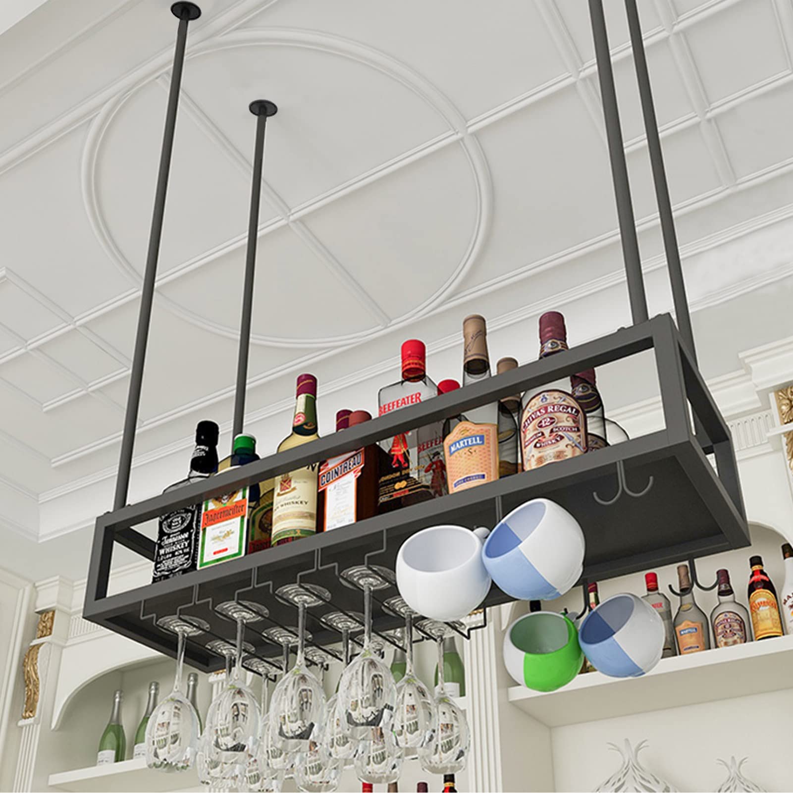 Support de verre à vin de plafond en métal au design épuré