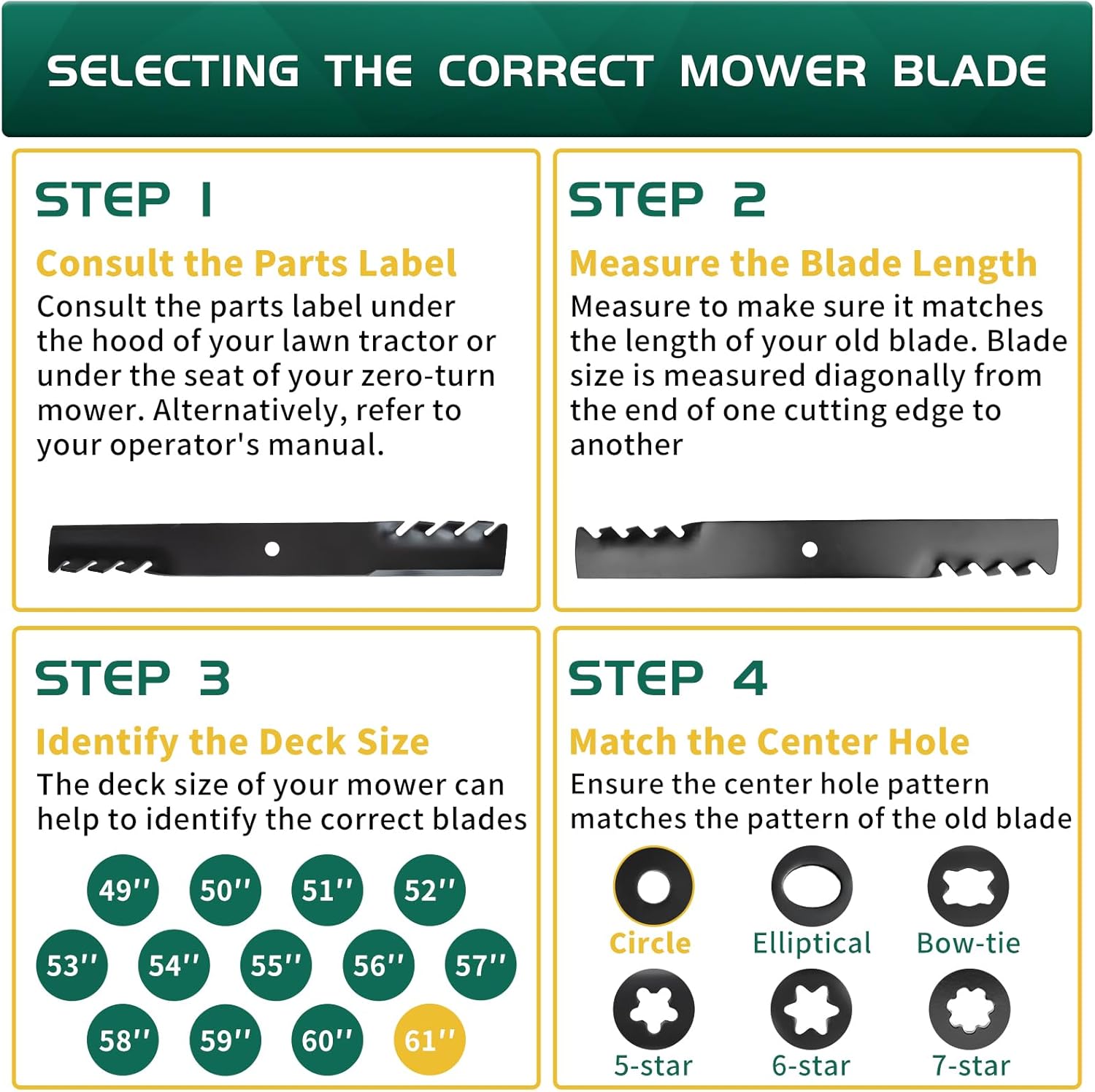 Belleone 5101755 Replacement Lawn Mower Blades for 61" Deck, Fit Fe-rris S-Cag, Replace 5020842 1520842 48111 481708 481712 5101755S 20842S 91-626, 6 Pack