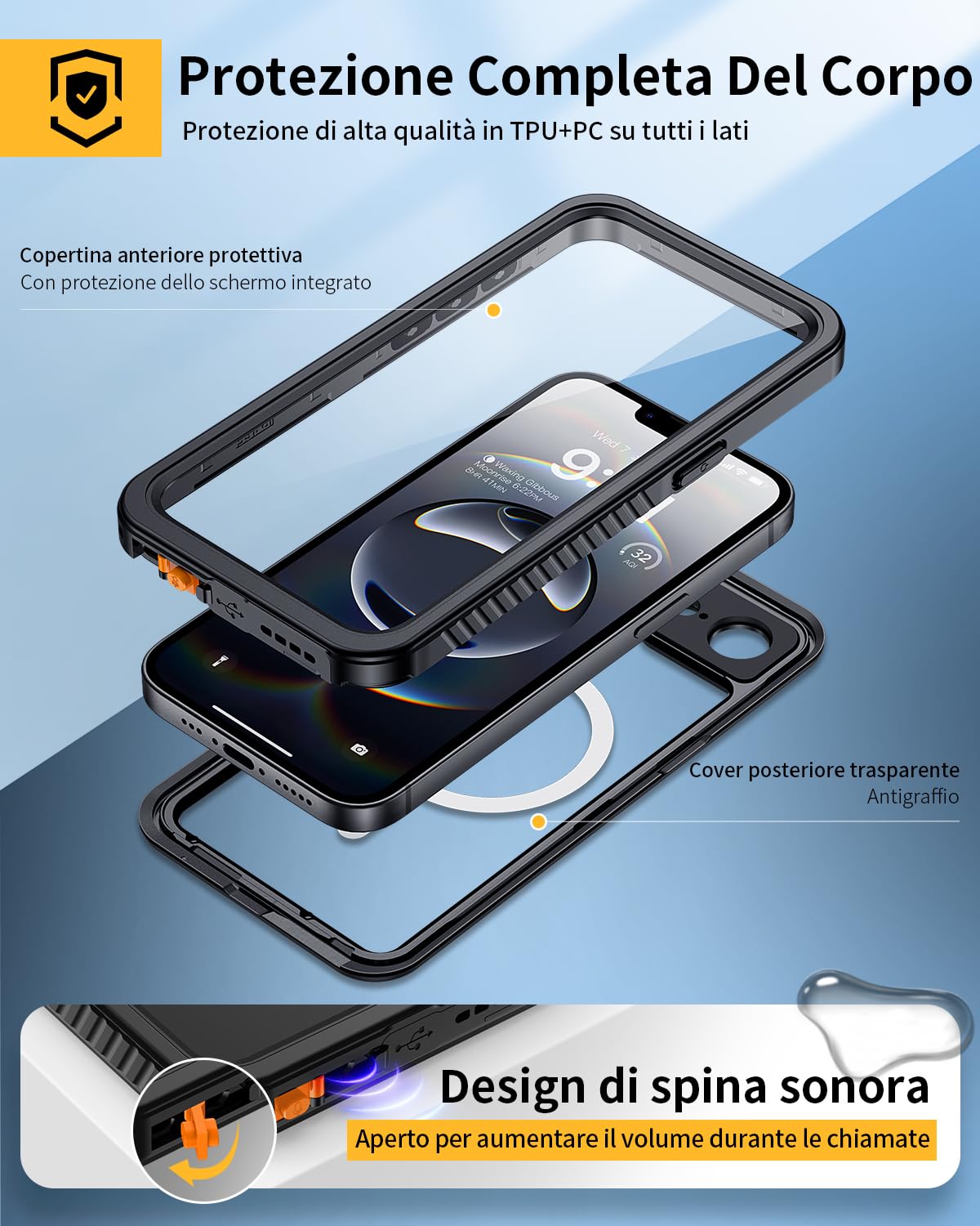 Lanhiem Cover per iPhone 17E 16E impermeabile – Antiurto [compatibile con MagSafe] Infrangibile 360 integrale IP68 Waterproof Chantier antipolvere per iPhone 17E 16E,Nero