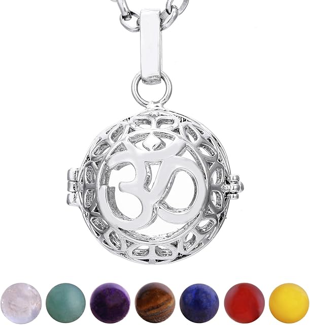 Morella Women Necklace 70 cm 27.5" Stainless Steel with Pendant and 7 Gemstones Chakra Balls in Jewellery Bag