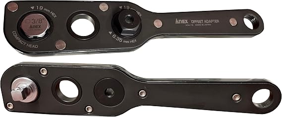 Anex Offset Socket Extension Power Wrencn with soket adapter (Gear Driven Extension Wrench Set) Made in Japan