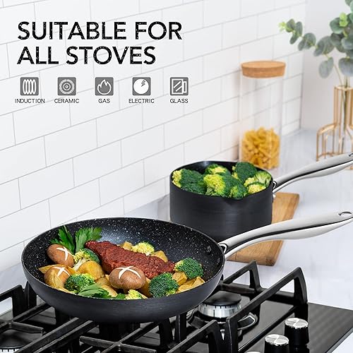 Miniatura 6 de MICHELANGELO Juego de utensilios de cocina anodizados duros, juego de 10 ollas y sartenes antiadherentes con interior de granito, juego de