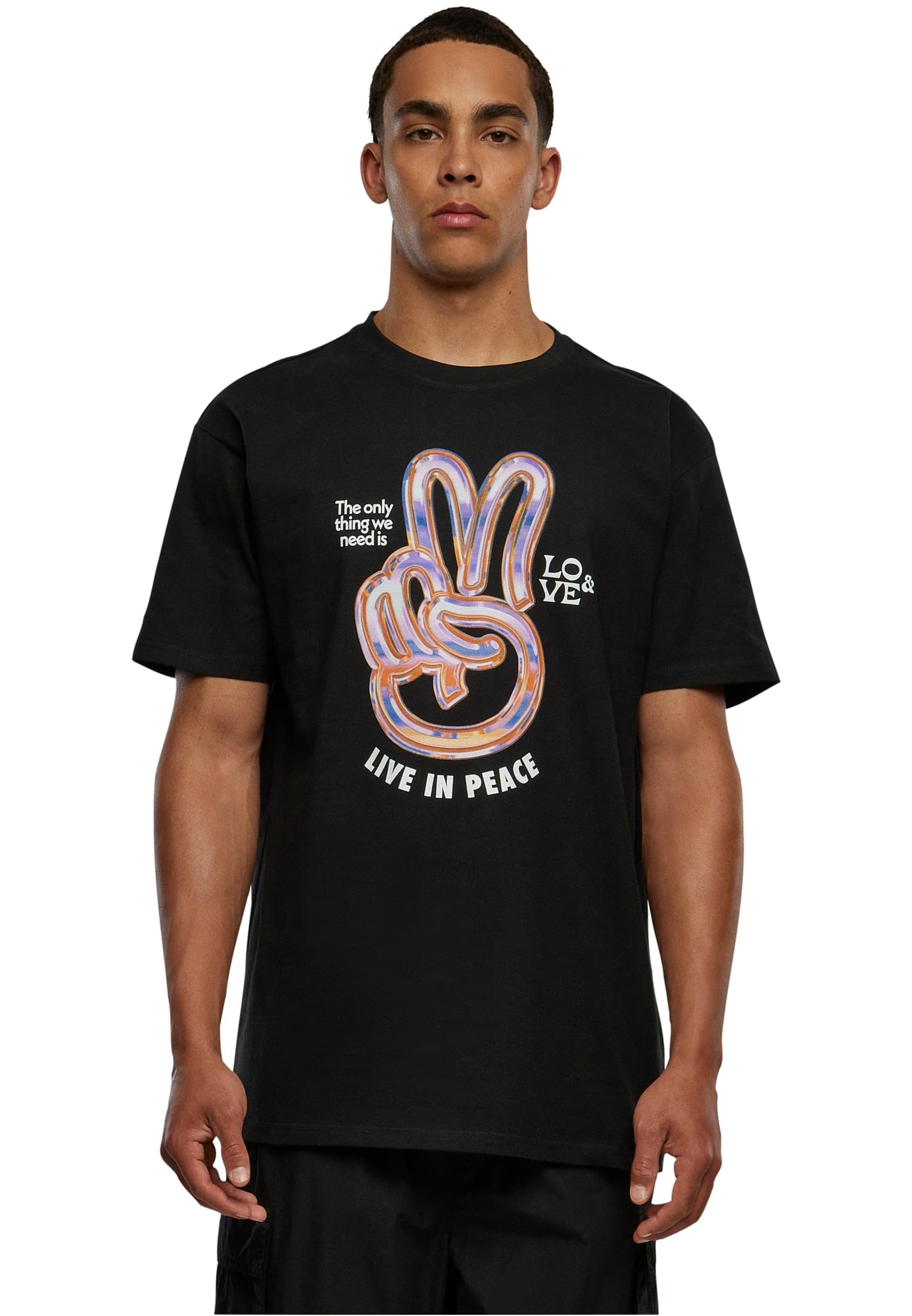 Mister Tee Unisex Live in Peace Oversize Tee, Black, M