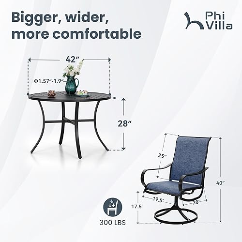 Miniatura 9 de PHI VILLA Juego de comedor de patio de 5 piezas con 4 sillas de comedor giratorias para exteriores y 1 mesa de comedor redonda grande, silla de tela