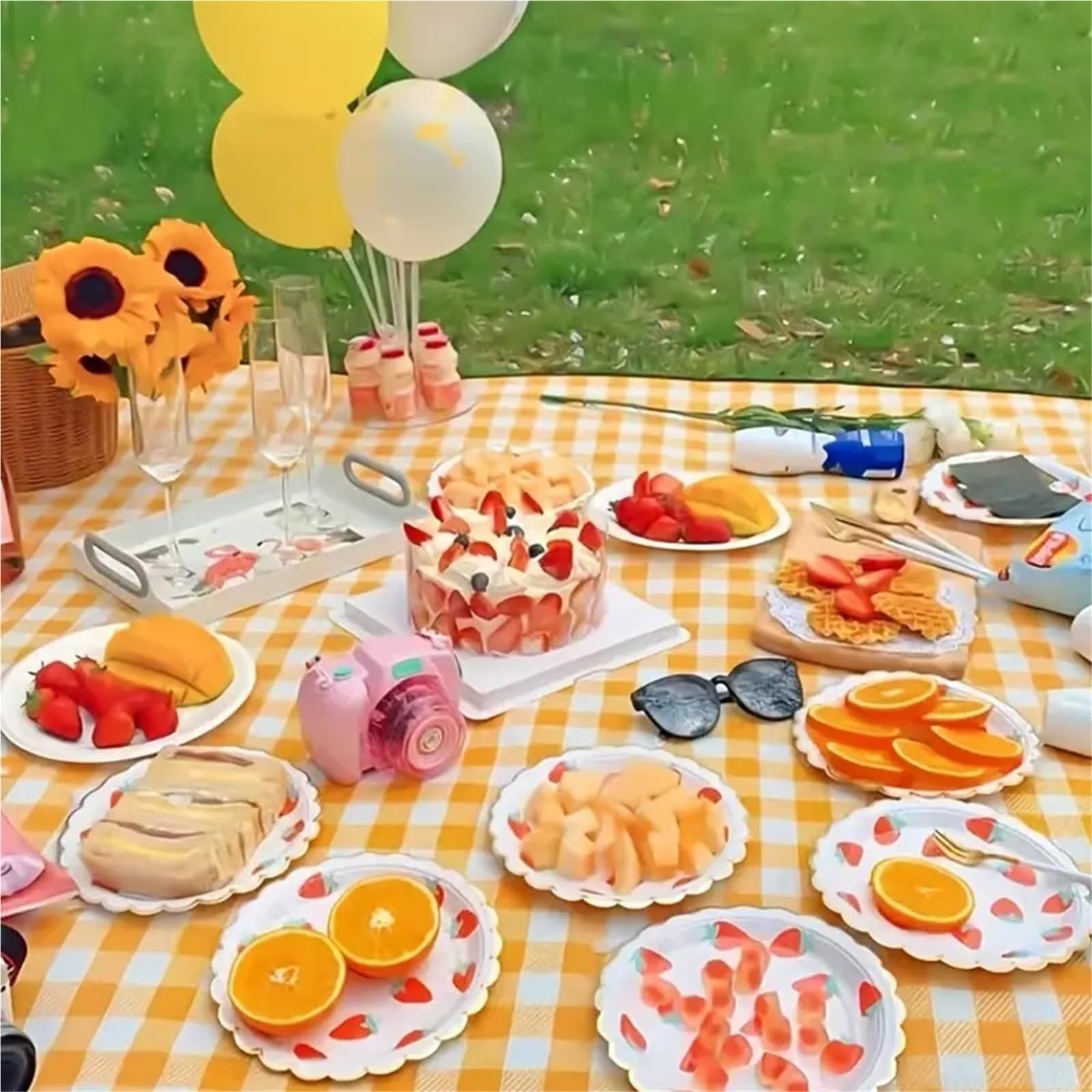 1 Pieza de Material Picnic portátil e Impermeable, Ideal for Acampar al Aire Libre y excursiones a la Playa para Pícnic(Yellow,200cmx200cm)