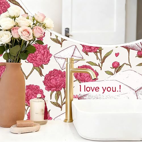 Miniatura 7 de Peel and Stick Wallpaper 39.37x15.75 Inch PVC Countertop Cover Decorative Contact Paper for Desk Table Cabinet Backsplash Pink Floral Envelope