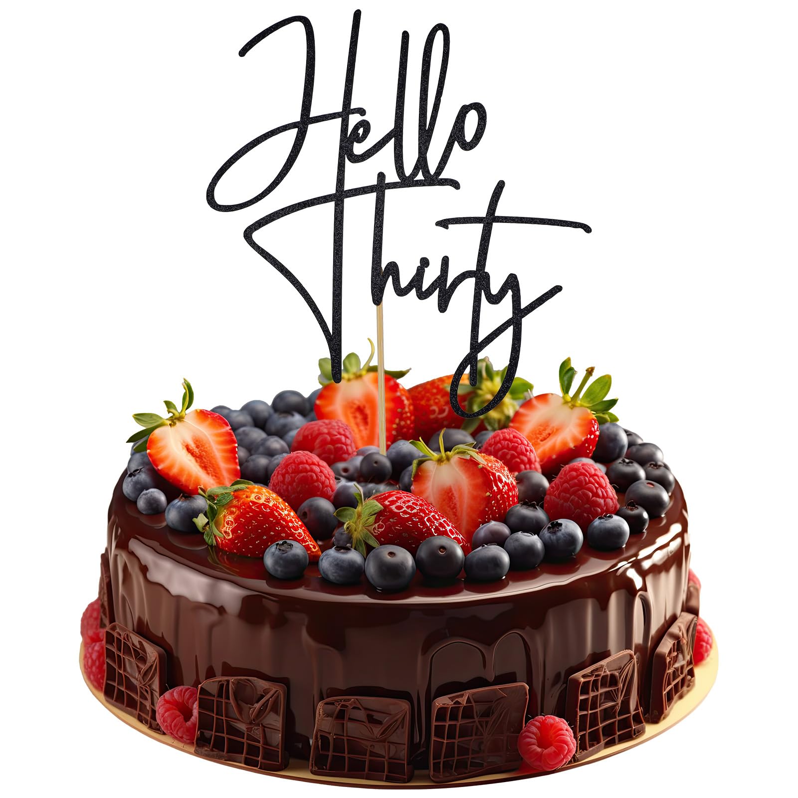 Hello Thirty Cake Topper Funny 30th Cake Topper Happy 30th Birthday Party Decorations Black Glitter 30th Birthday Cake Topper 30th Anniversary Party Party Decorations Supplies for Women and Men