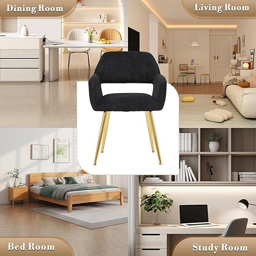 Miniatura 10 de Athena Collection Juego de 2 sillas de comedor tapizadas modernas con reposabrazos y patas de metal, cómodo asiento lateral para sala de estar,