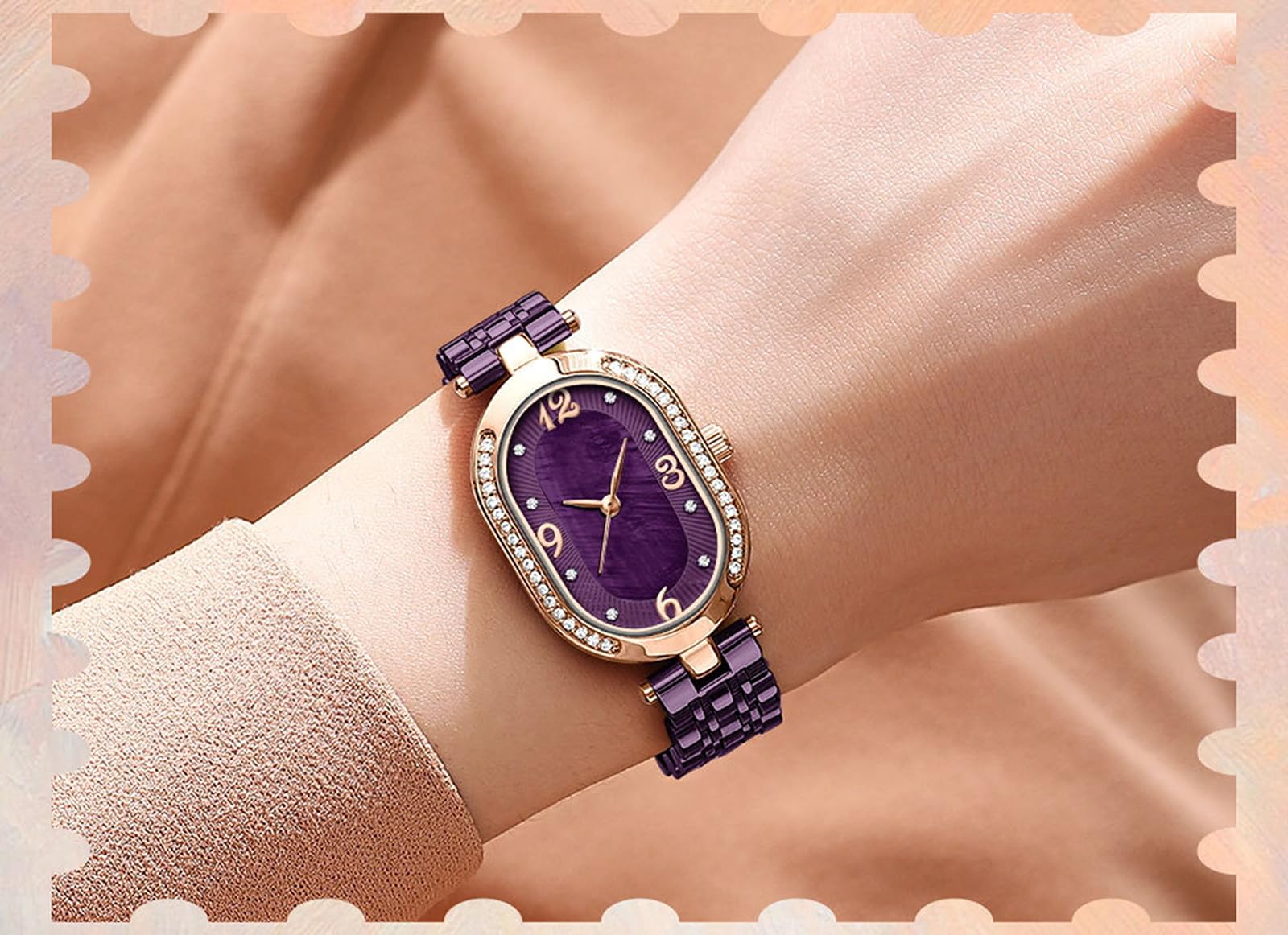FANMIS Reloj casual de cuarzo impermeable de acero inoxidable con diamantes de imitación para mujer (morado)