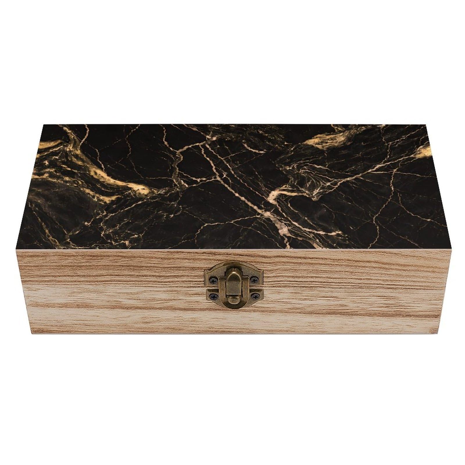 SMAZDFXX Gold Black Marble Wooden Storage Box With Hinged Lid Decorative Front Clasp Keepsake Boxes