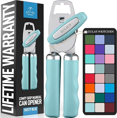 Miniatura 12 de Zulay Kitchen Abrelatas manual de acero inoxidable resistente con abridor de botellas, abrelatas manual a prueba de óxido con perilla giratoria y