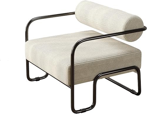 Miniatura 7 de Silla decorativa moderna, sillón industrial de gran tamaño, con patas de metal, silla de acento ancha, silla tapizada de tela de pana para Beige
