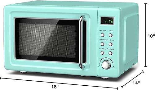 Miniatura 8 de SIMOE Horno microondas retro para encimera, microondas pequeño de 0.7 pies cúbicos con descongelación, 5 micro potencia, 8 juegos de cocción