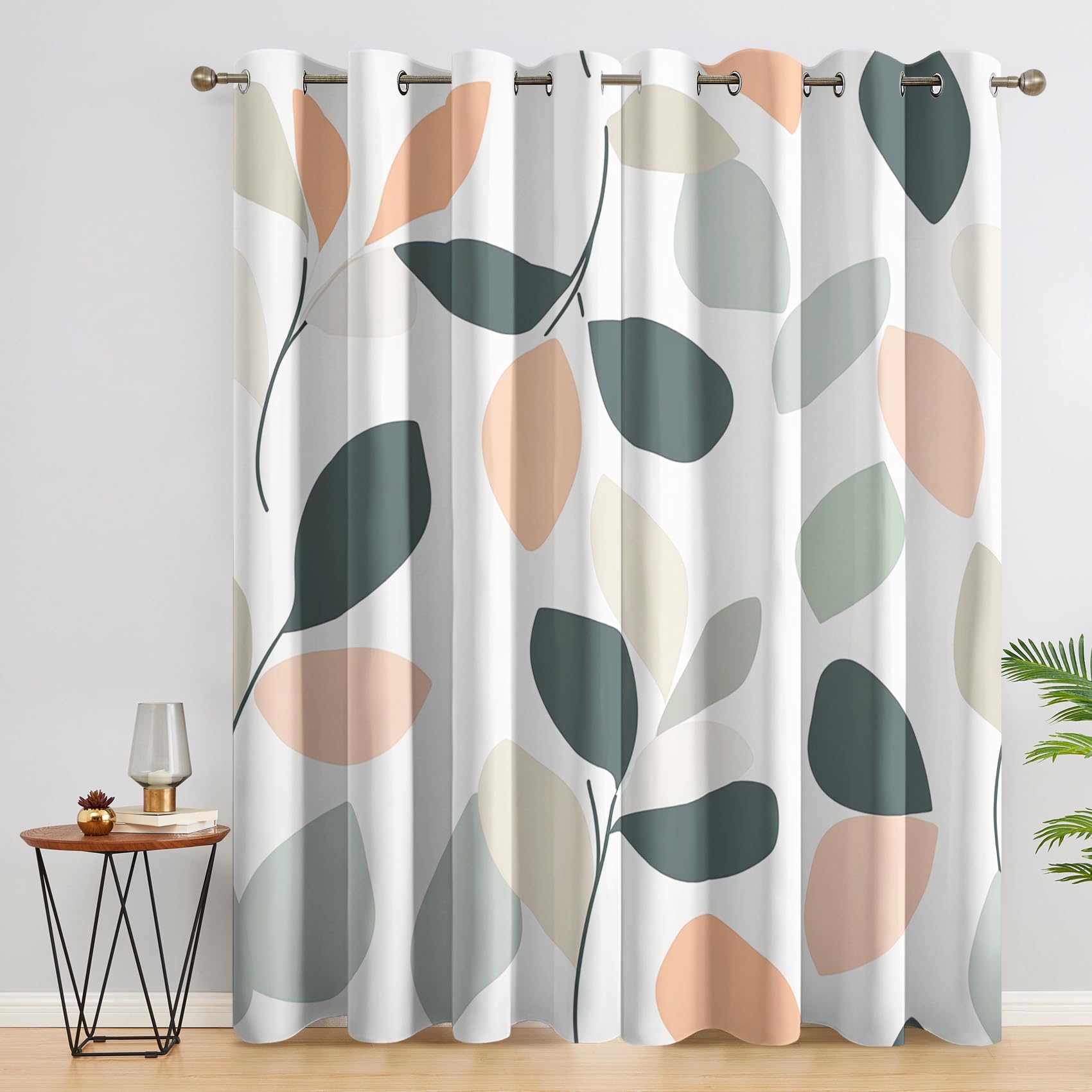 Abstract Leaves Blackout Curtains, Minimalist Leaf Curtains for bedroom, Living Room, Thermal Insulated Noise Reduction Eyelet Drapes, 108 Inch 2 Panels Set, (W90 x L108) PM200