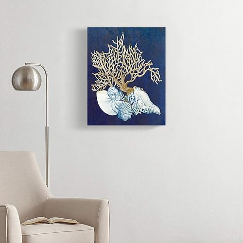 Miniatura 2 de Vooft Kits de pintura de diamantes 5D para bricolaje, índigo, océano, coral, conchas marinas, náutico, casa de playa, pintura de taladro completo