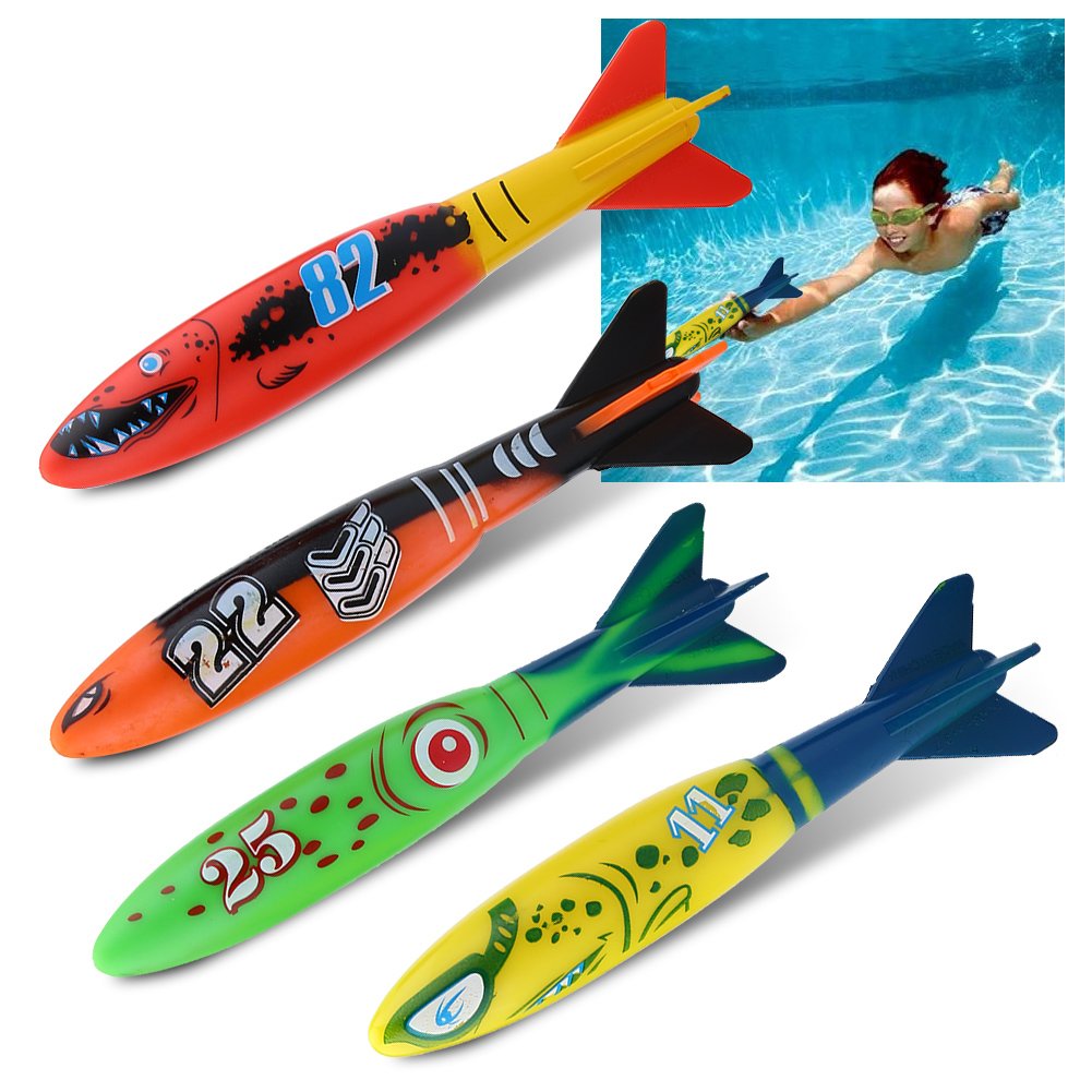4 sztuki Torpedo Toys, Zabawki wodne Nurkowanie Zabawki do nurkowania Basen Toypedo Bandits Podwodne zabawki do nurkowania