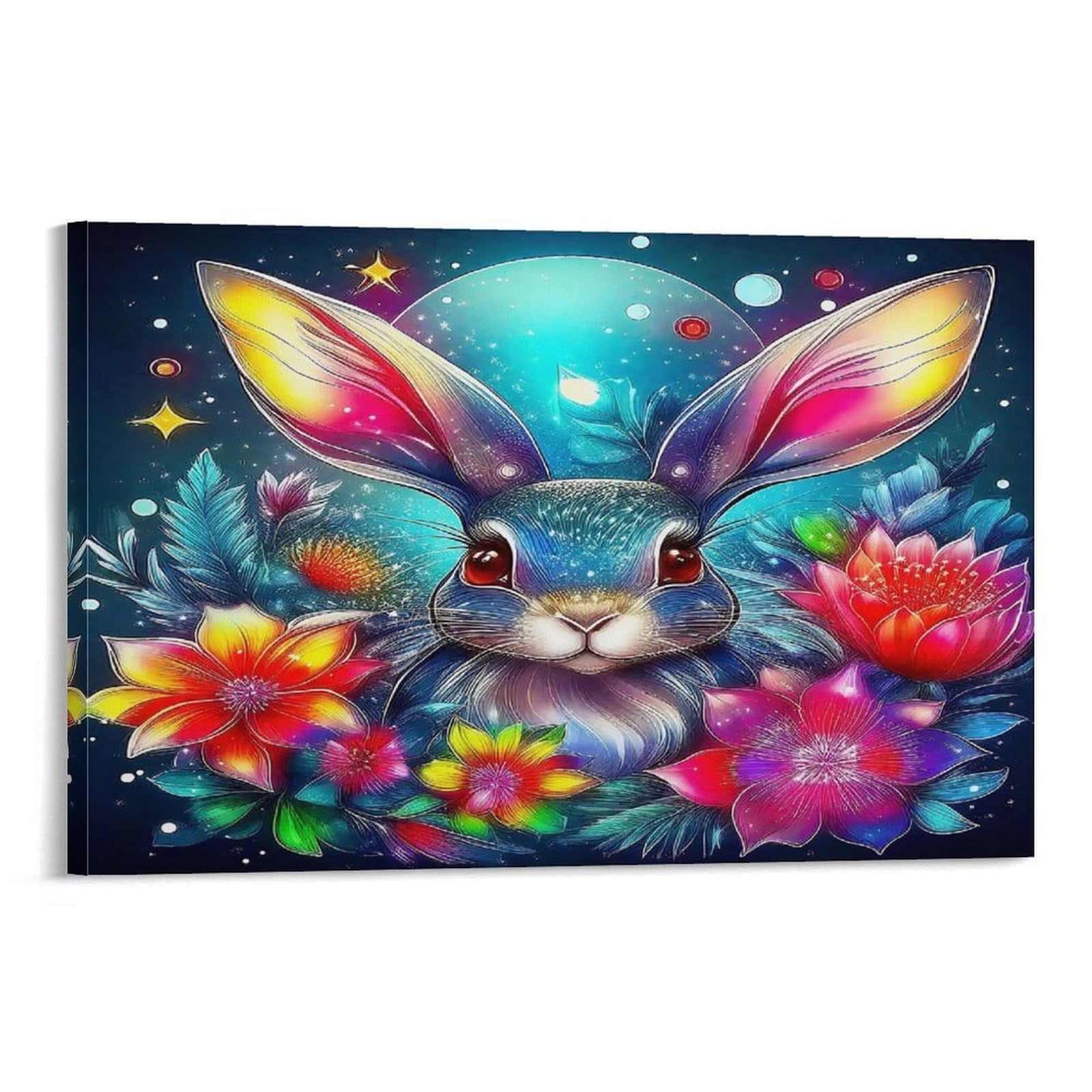 CPLVKWRQJ Sleeping Bunny in Sunflower Field Single Piece Cosmic Bunny Vibrant Bloom Galaxy Backdrop Canvas Art - Kitchen Canvas Wall Decor Removable Multi-Purpose Ready to Hang 20x30inch(50x75cm)