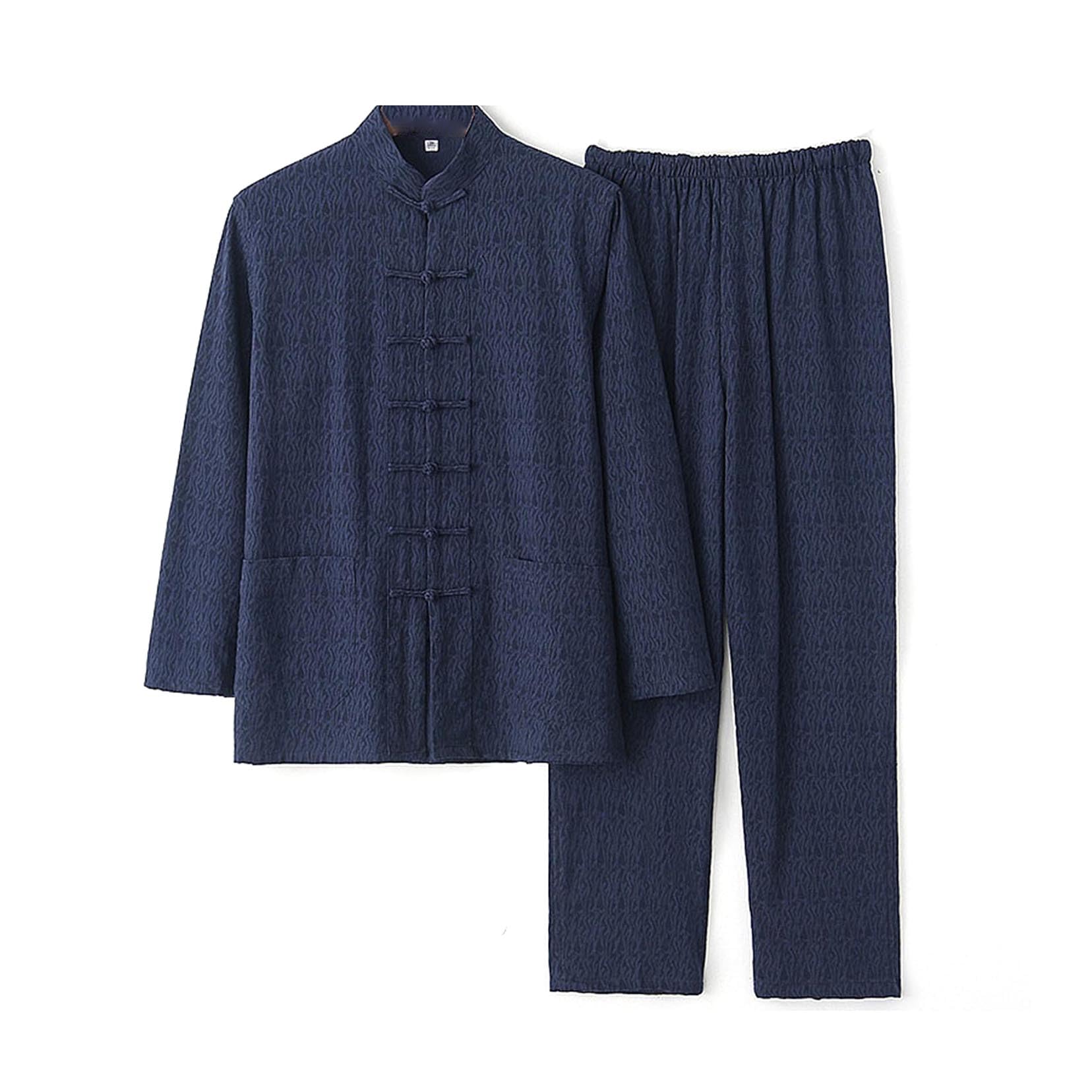 Tang Anzug Herren Langarm Tai Chi Chi Anzug Chinesisch Retro Kung Fu Martial Arts Uniform 2-teilige Set blue-L