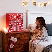 Vista 5 de Juegoal Calendario de Adviento rojo con cuenta regresiva de 24 cajones para Navidad, Adviento de madera recargable, 15 pulgadas de alto