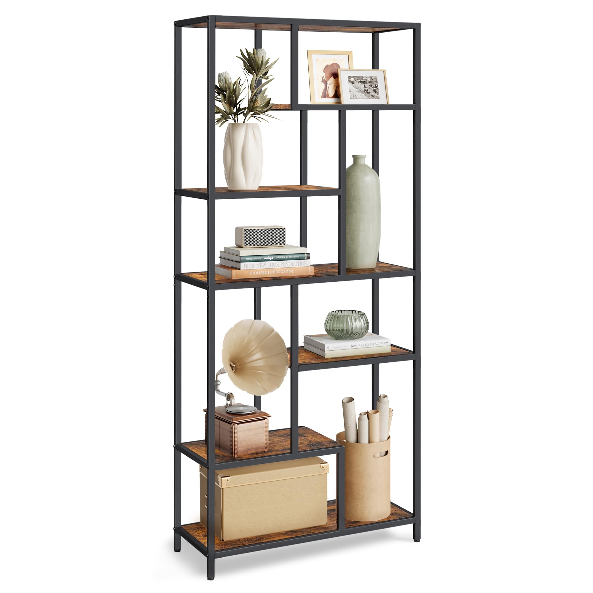 VASAGLE Bücherregal Standregal 6 Ablagen 30x80x180 cm Holzspan tintenschwarz-vintagebraun
