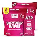 Super Fresh Shower Wipes Large RoseWater Body Wipes for No Rinse Bathing Personal Hygiene Gym Travel or Camping Enriched with Aloe and Vitamin E 20 Individually Wrapped Disposable Sheets