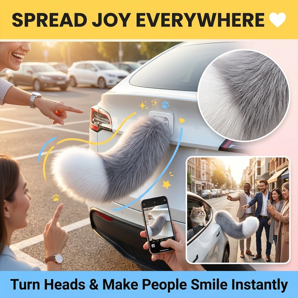 Coda Elettrica Interattiva per Auto con Telecomando – Coda in Peluche Morbido e Mobile per Bagagliaio – Accessorio Esterno Universale con Velocità di Scodinzolio Regolabile (Blue/White,2PCS)