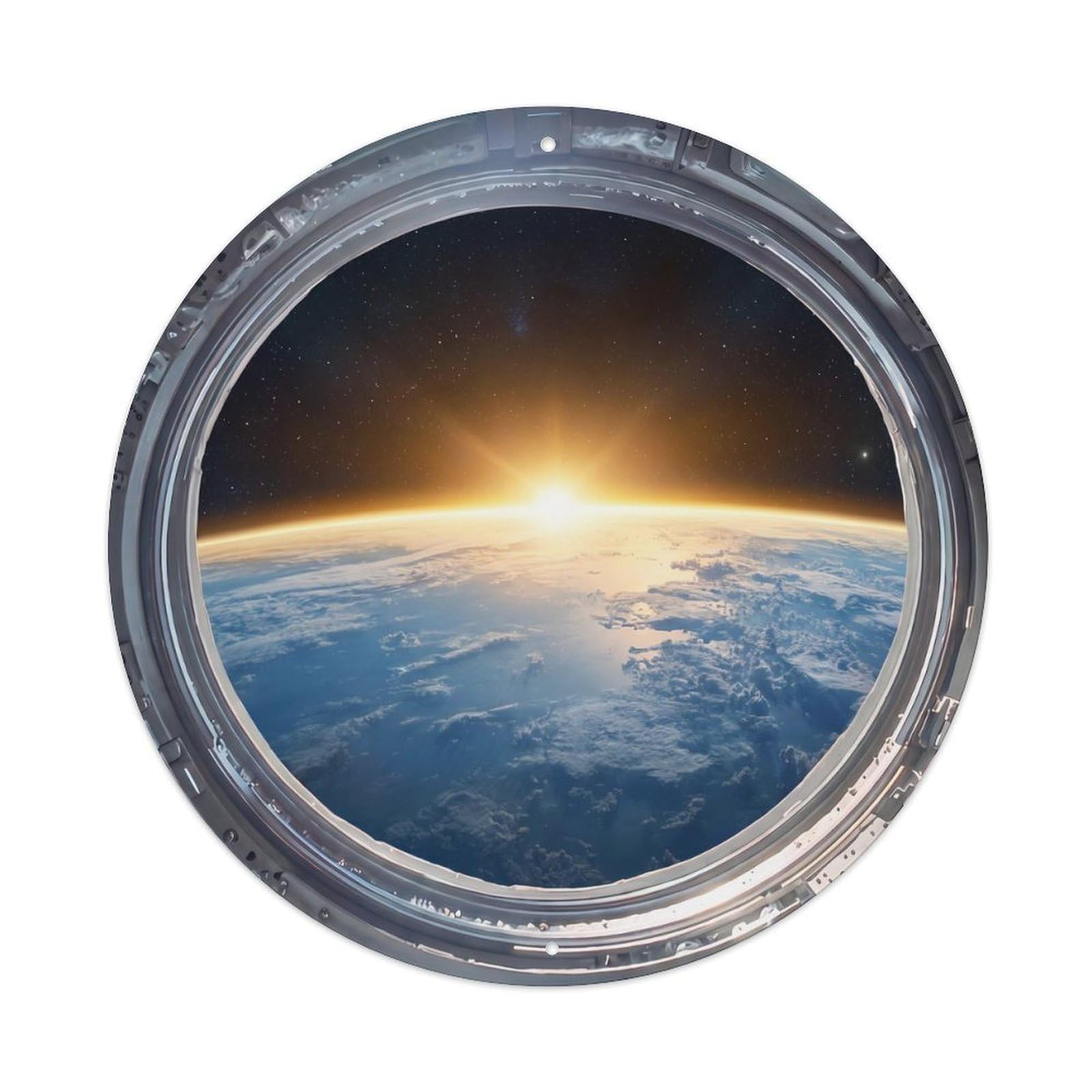 Metal Tin Sign Sunrise Earth from Space Station Porthole