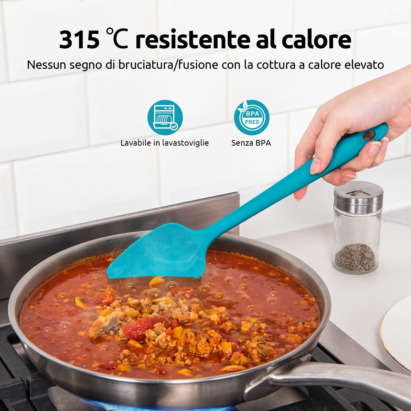 Cucchiaio Spatola Silicone Set 3: U-Taste 315℃ Resistenza al Calore Leccapentola in Gomma Flessibile senza BPA, per Cucinare Raschiare Mescolare, Utensili da Cucina (Multicolore)