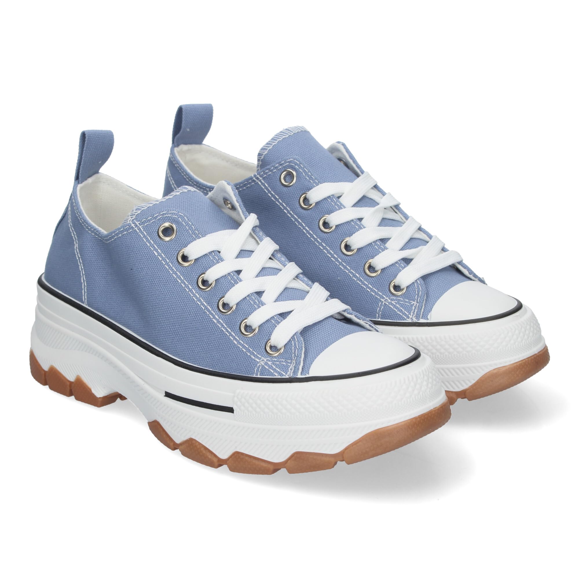 shoes&blues.es Zapatilla de Plataforma para Mujer, Comoda, Estilo Bamba, Material de Lona, y Cierre de Cordones