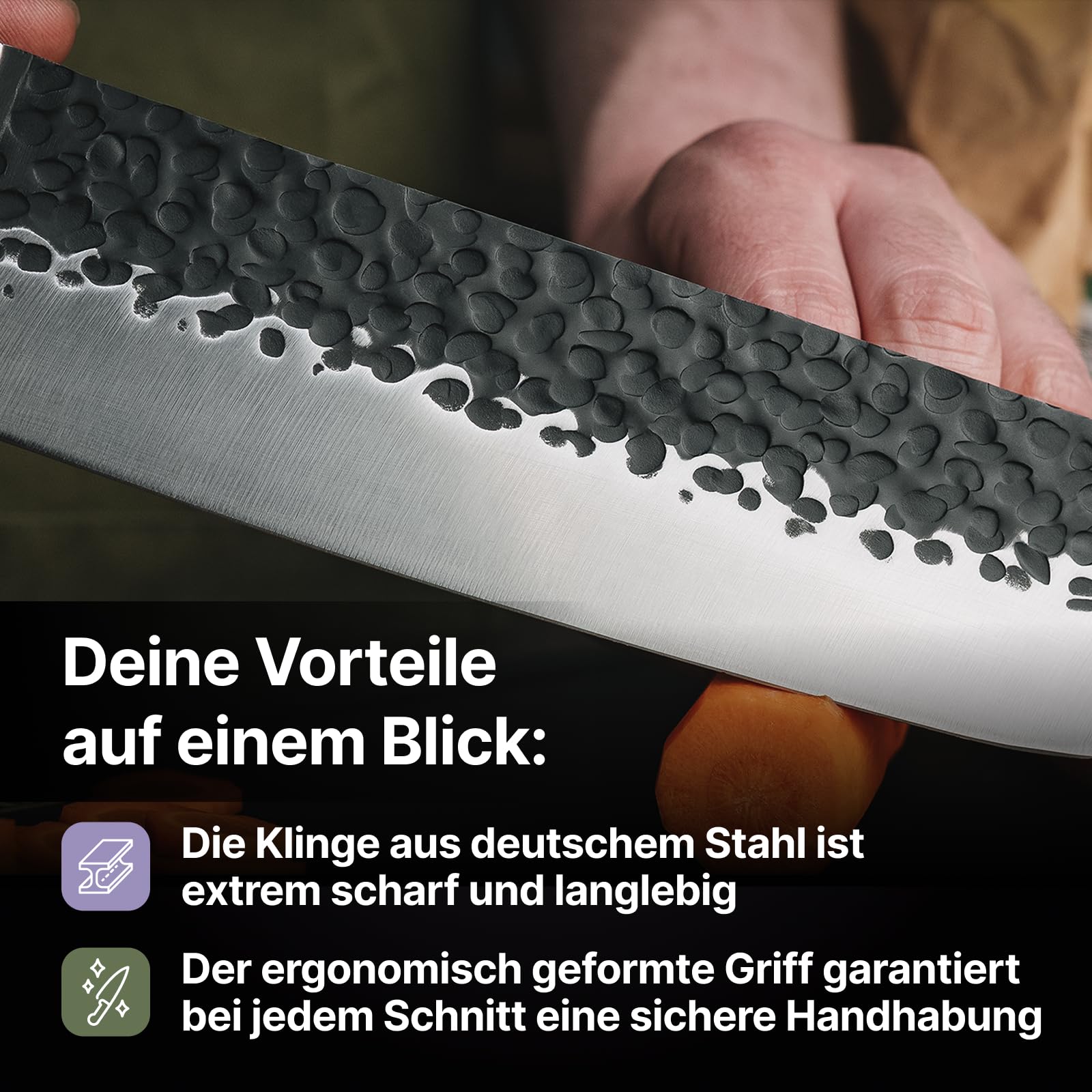 FIVI Hackmesser MATT 18 cm | Robustes Küchenbeil aus deutschem Edelstahl mit Hammerschlag & Pakkaholzgriff | Profi Hackbeil zum Zerkleinern von Fleisch, Knochen & Gemüse