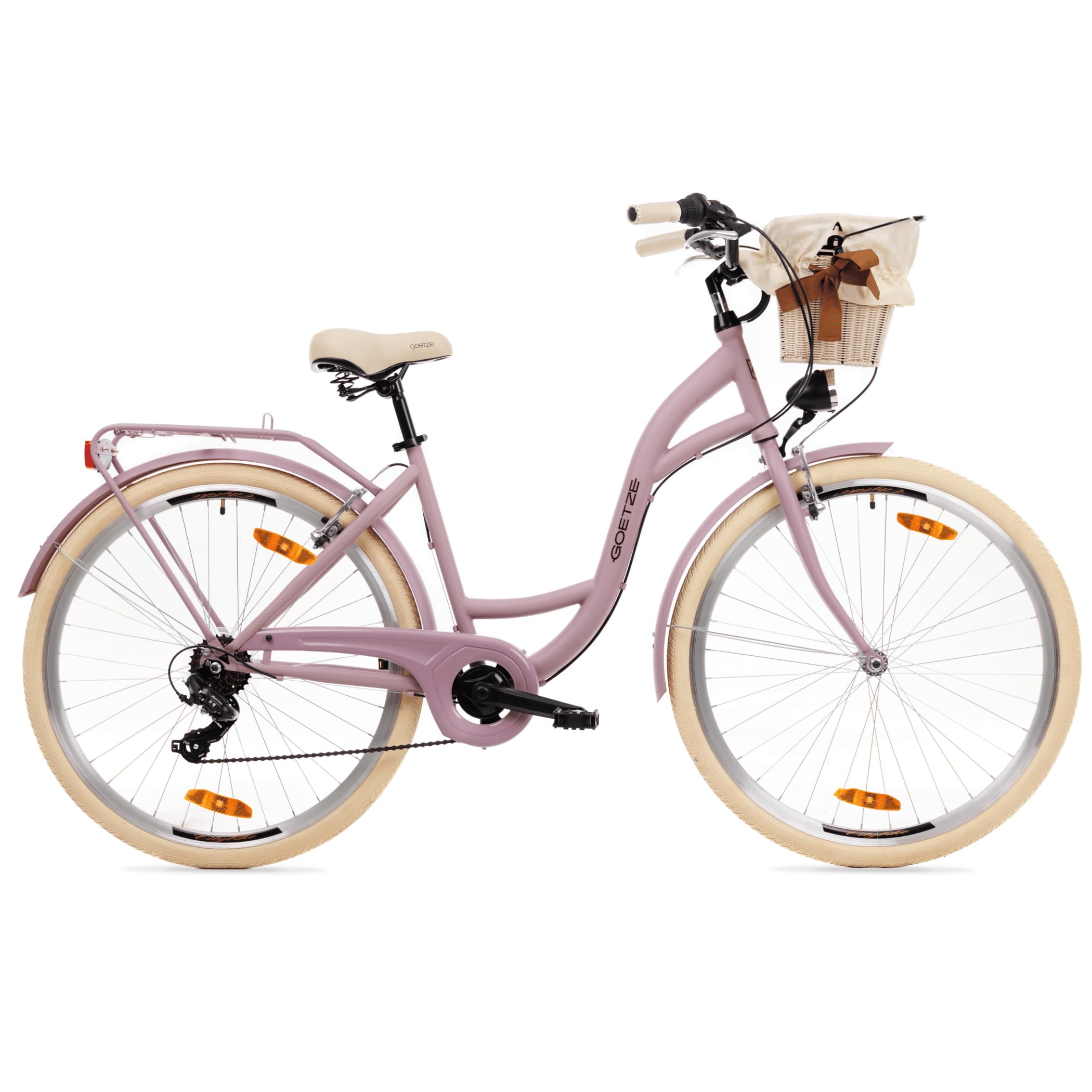 Goetze Mood 28 Zoll Citybike Damen | 18 Zoll Tiefeinsteiger | Shimano Tourney 7-Gang | LED-Beleuchtung | Korb & Gepäckträger | Komfortsattel | City Fahrrad für Alltag & Freizeit