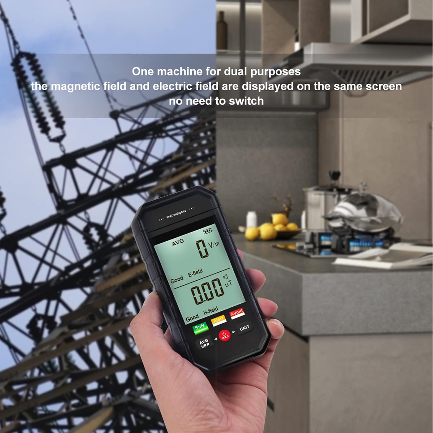 EMF Meter, Electromagnetic Field Radiation detector with Digital LCD Backlit Display Automatic Alarm, Handheld EMF Tester for Home Office EMF Inspections