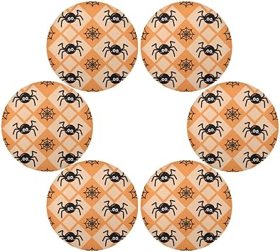 Halloween Black Spider Round Faux Leather placemats Dinner Reusable Chalkboard placemats Porta platos para mesa Halloween Decorations 15.4x15.4in Set of 6