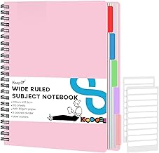 Koogel Spiral Notebook with Tabs, Ruled Pages Journals with Deviders 5 Subject Project Spiral Notebook Perforated Edges for School Office, Pink 26.8x19.5cm