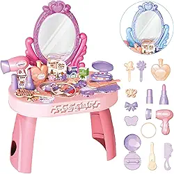 Penteadeira Infantil Princesa Maquiagem com Acessórios Brinquedo Menina Faz de Conta (Rosa)