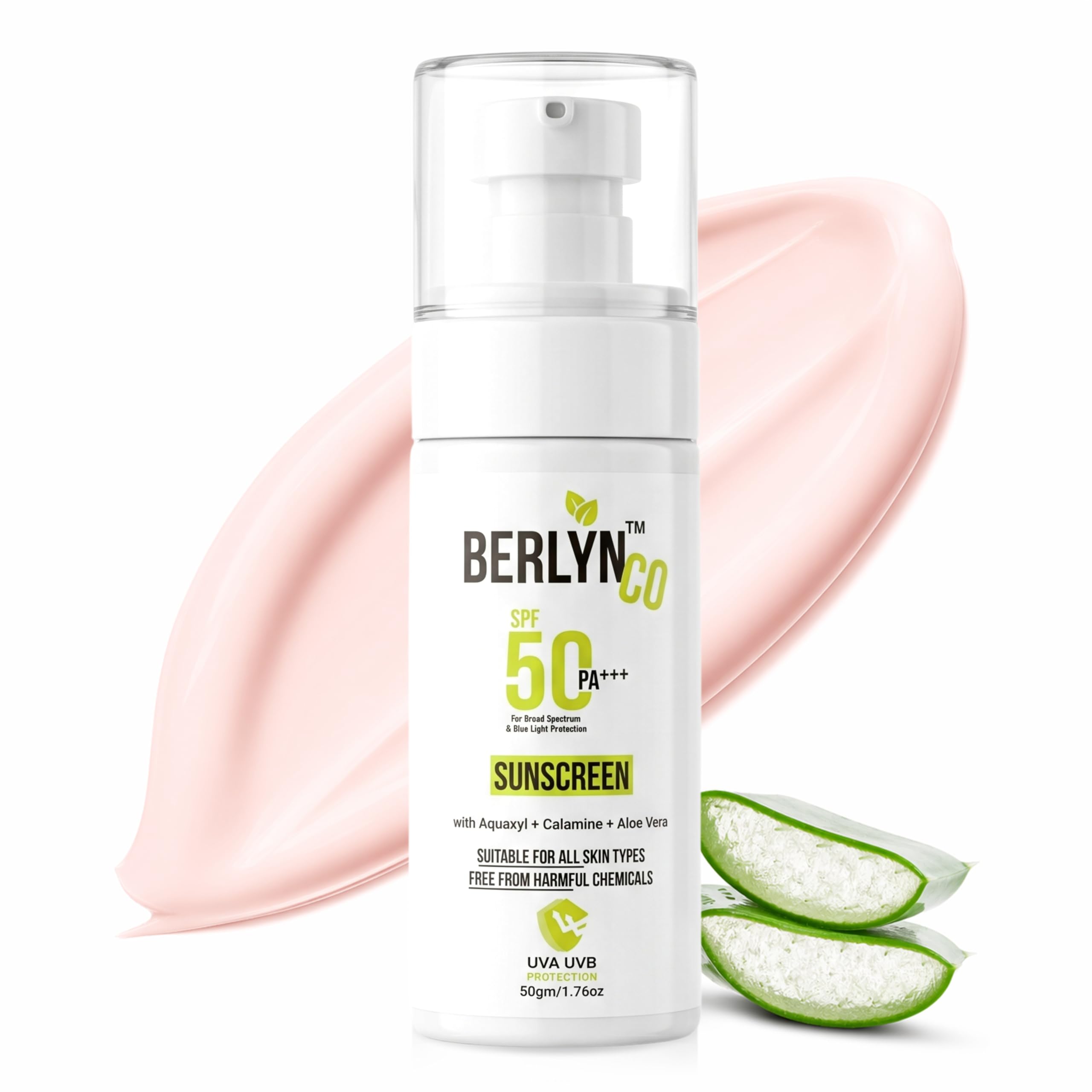BERLYNCO 1% Aquaxyl Hydra Boost Tinted Sunscreen 50gm | SPF 50, PA+++ | Fragrance Free | UV & Blue Light Protection | Water & Sweat Resistant for Men and Women