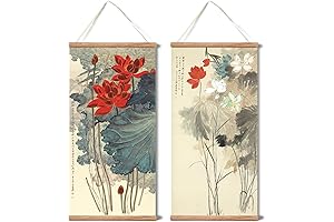 xinyuru Chinese Landscape Flower Poster, Plants Lotus Canvas Wall Art, Oak Wood...